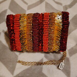 Handmade Beaded Handbag Purse Tropical Exotic Compact Sequin Crossbody Floral